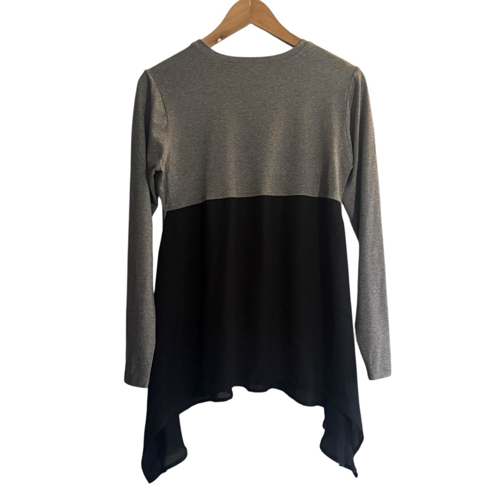 Harari Gray Black Color Block Long Sleeve Asymmetrical Hem Blouse Women’s Small - Picture 3 of 9